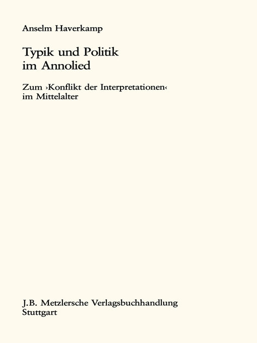 Title details for Typik und Politik im Annolied by Anselm Haverkamp - Available